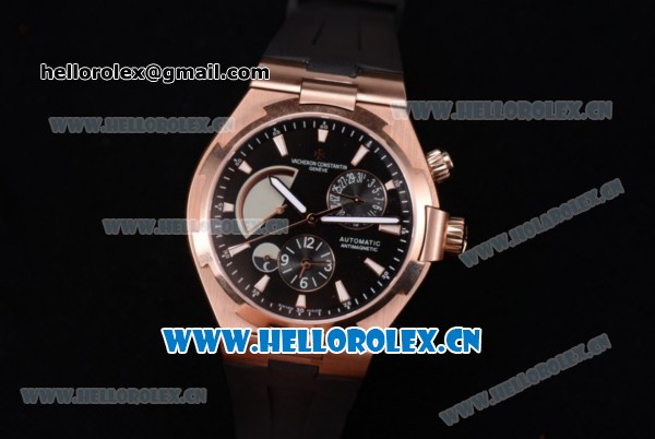 Vacheron Constantin Overseas Dual Time Asia ST30 Automatic Rose Gold Case with Black Dial Stick Markers and Black Rubber Strap - Click Image to Close